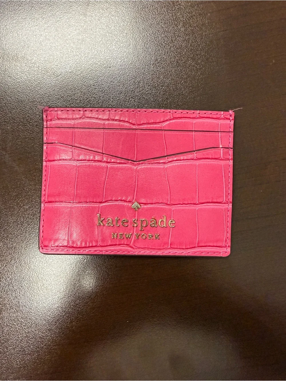 kate spade pink croc-embossed card holder